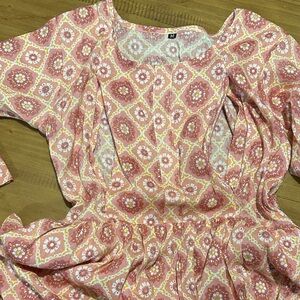 Pink Patterned Nursing Side Slit Tunic Kurta (Kurti) with Front Zippers